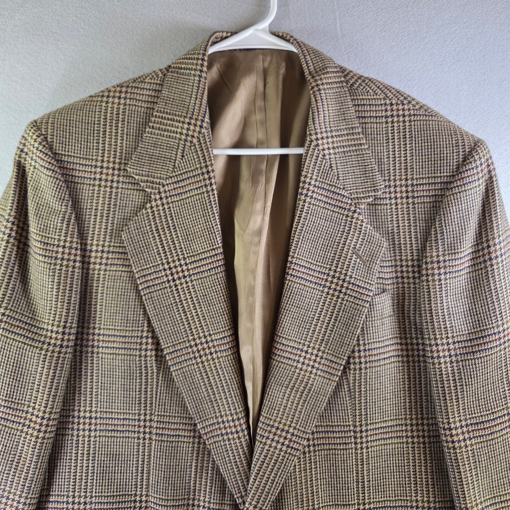 Vintage Oscar de la Renta 41R Glen Plaid Blazer‎ Brown Tan Two Button Sport Coat